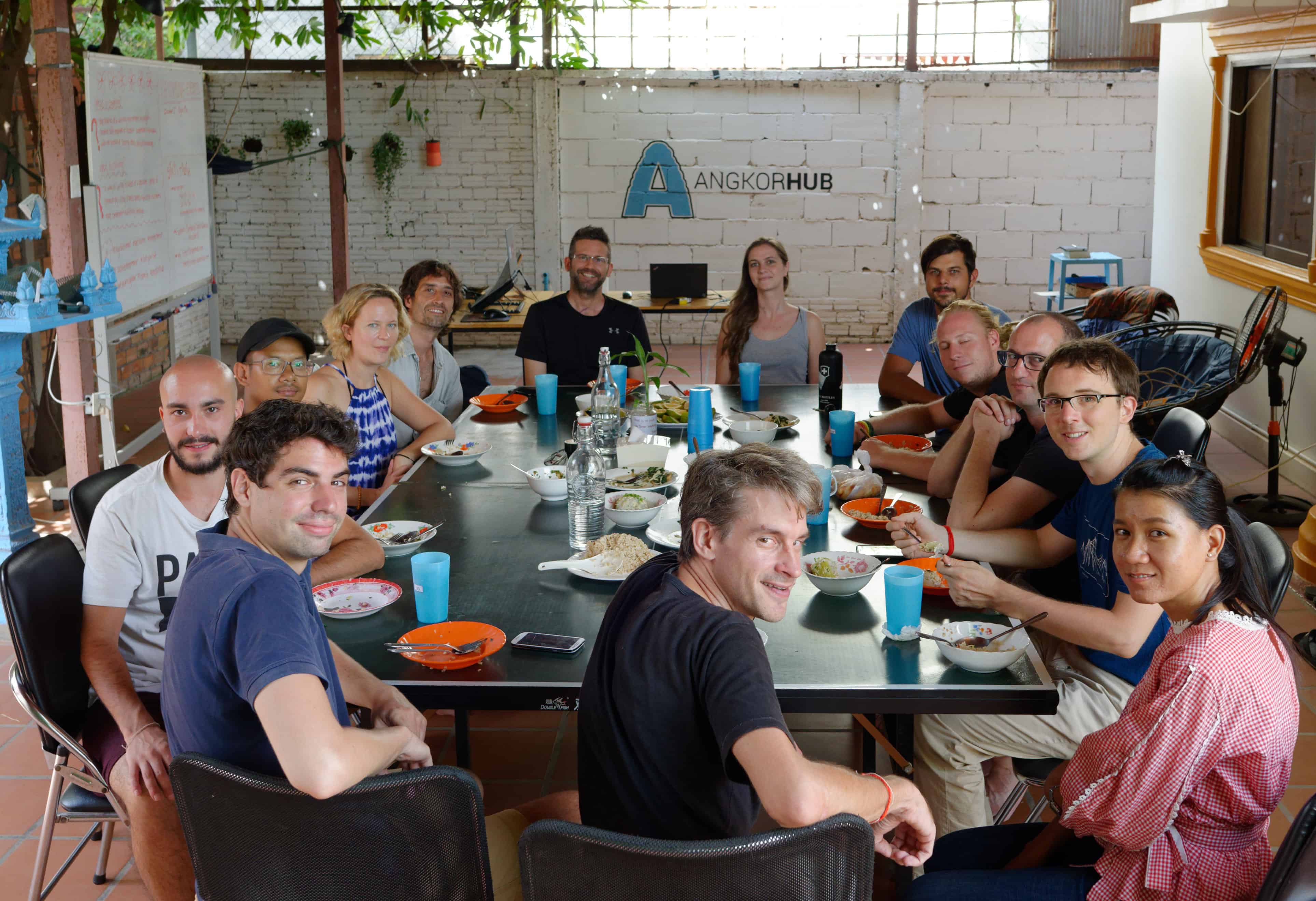 AngkorHUB community sharing a meal